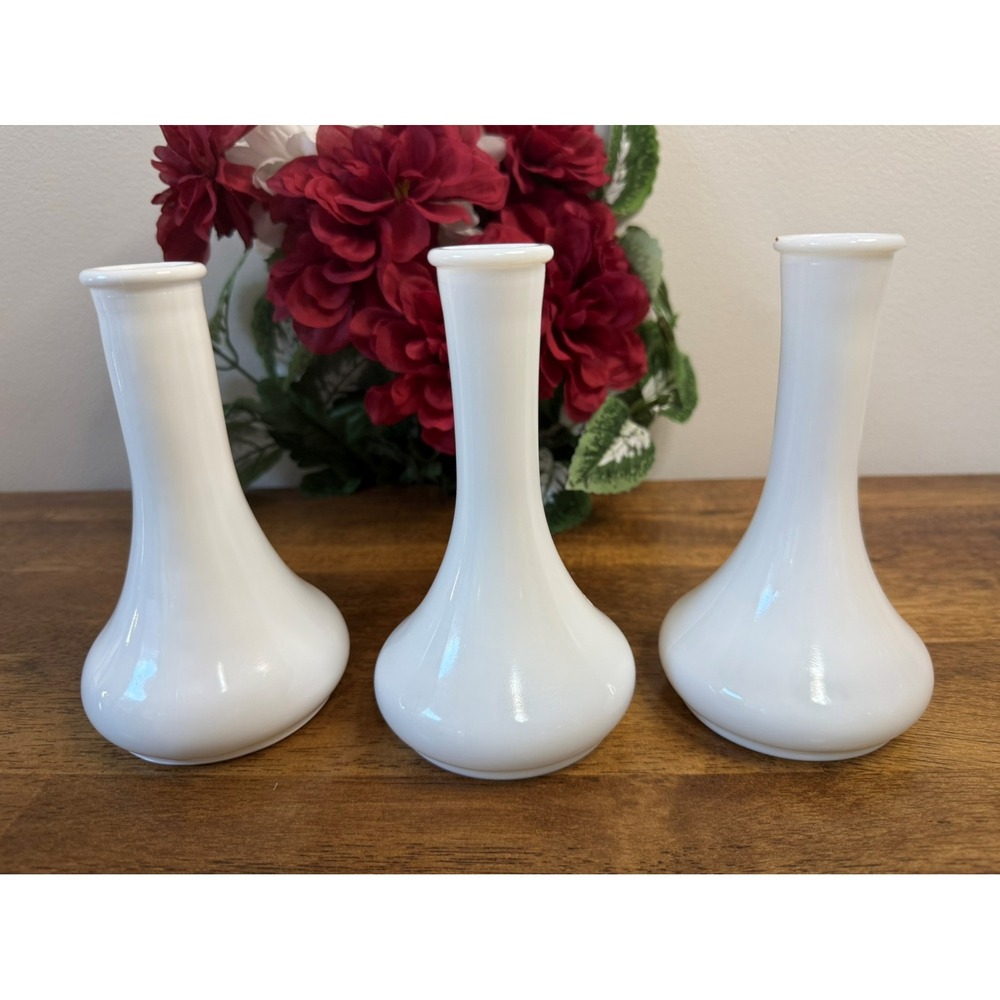 Vintage Milk Glass‎ Bud Vases White Minimalist MCM Wedding Centrepiece Decor